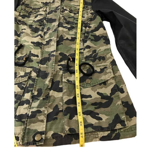 Blanc Noir Camo Anorak Utility Jacket Full Zip Black Faux Leather Sleeves Small - Picture 14 of 14